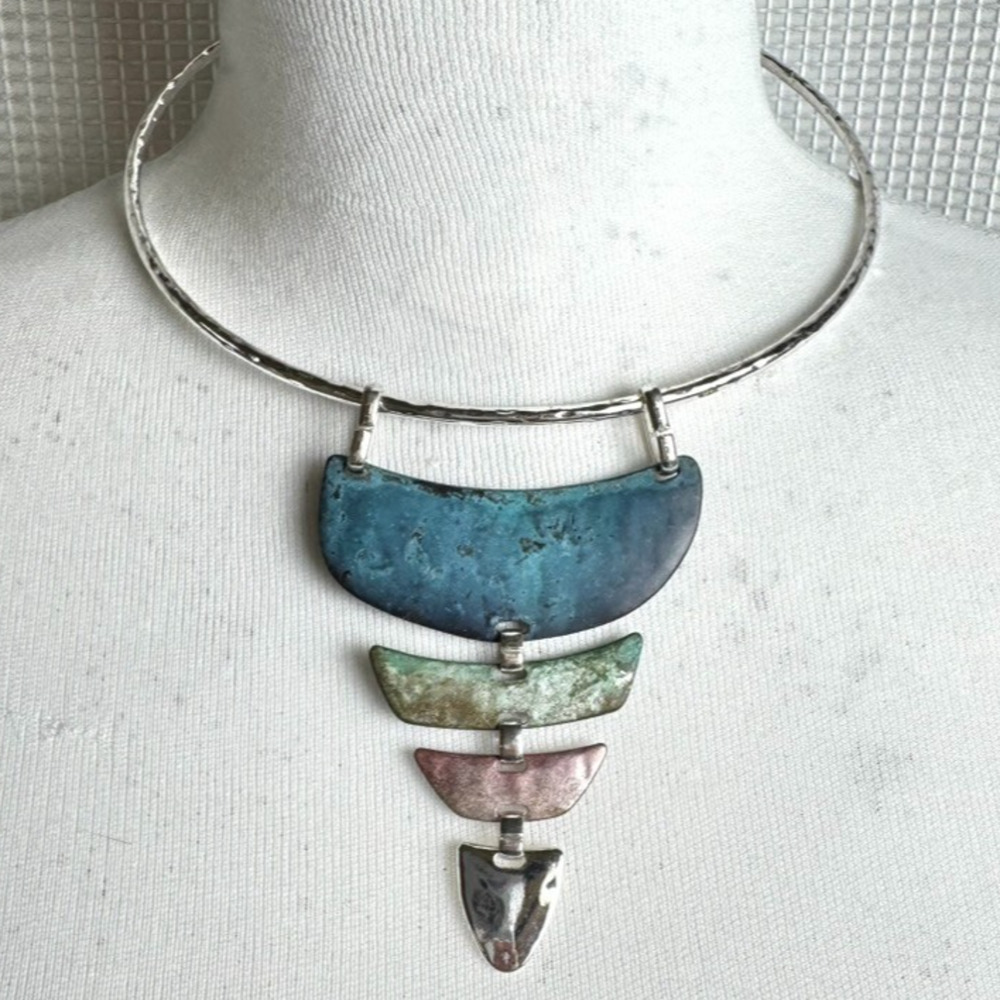 Robert Lee Morris RLM Soho Choker Necklace Stone Silver Tone Torque Western